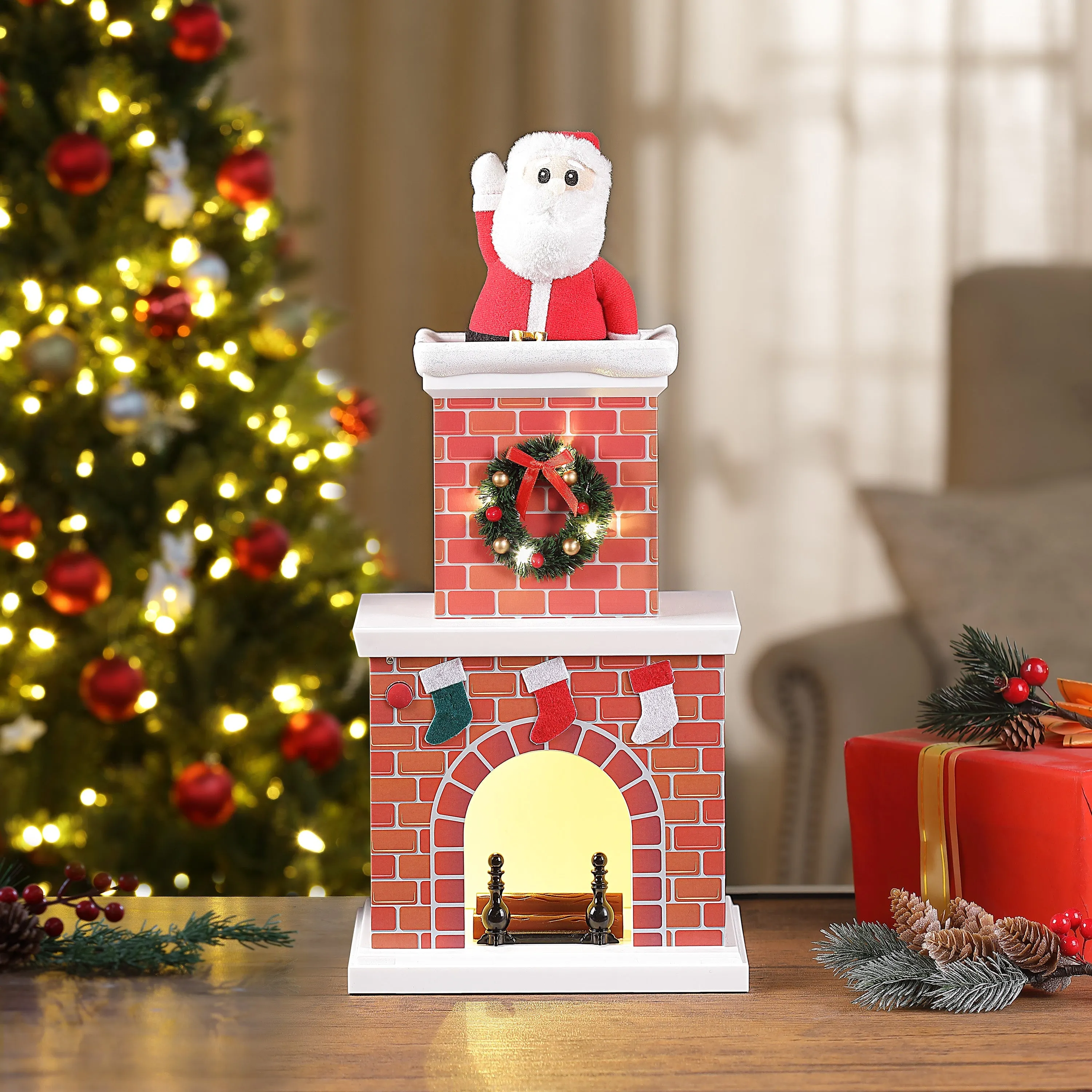 16 in. Animated Santa in Chimney