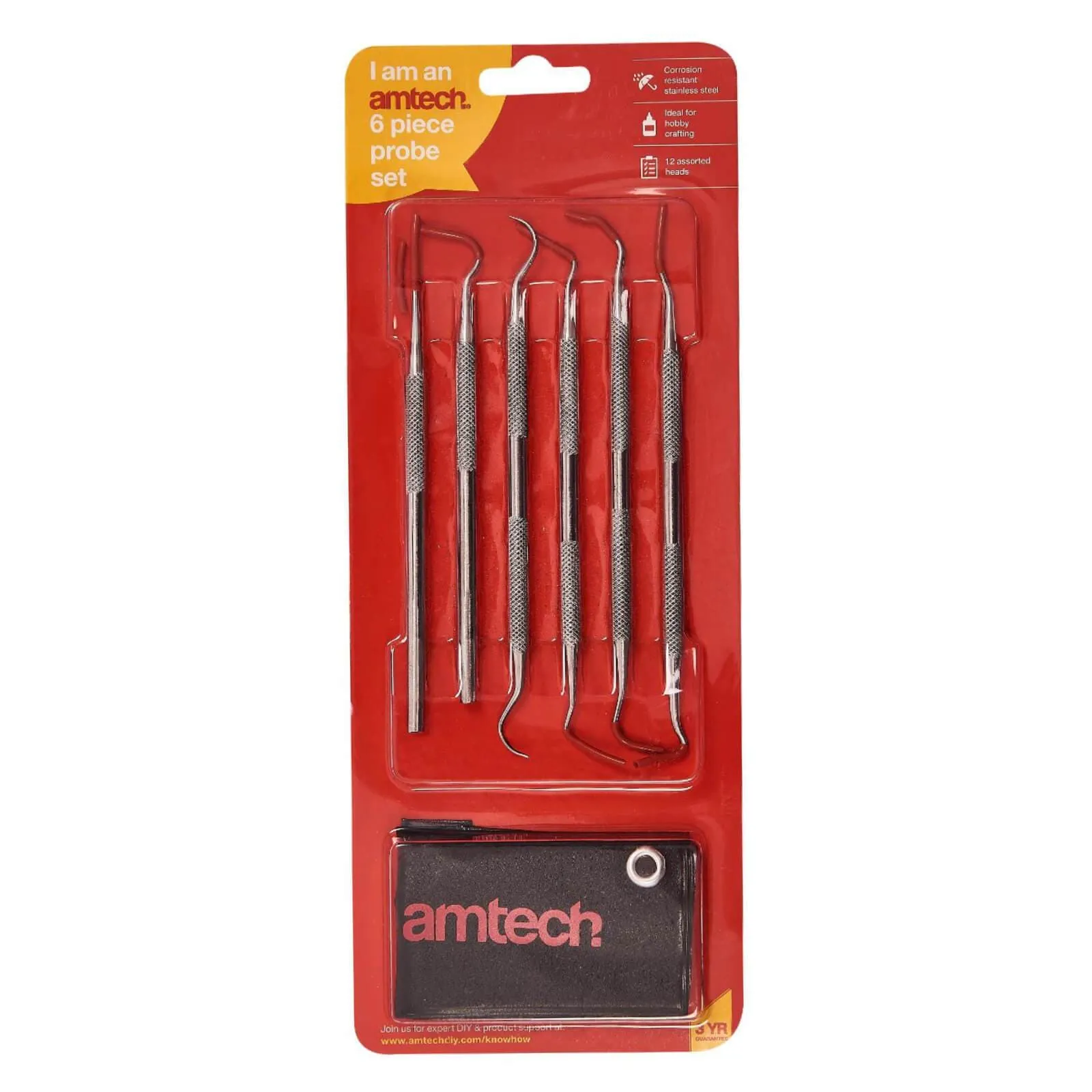 Amtech 6 Piece Probe Set Stainless Steel With Storage Pouch