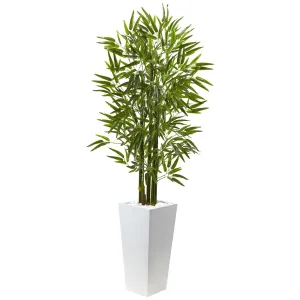 Bamboo Tree with White Planter UV Resistant (Indoor/Outdoor)