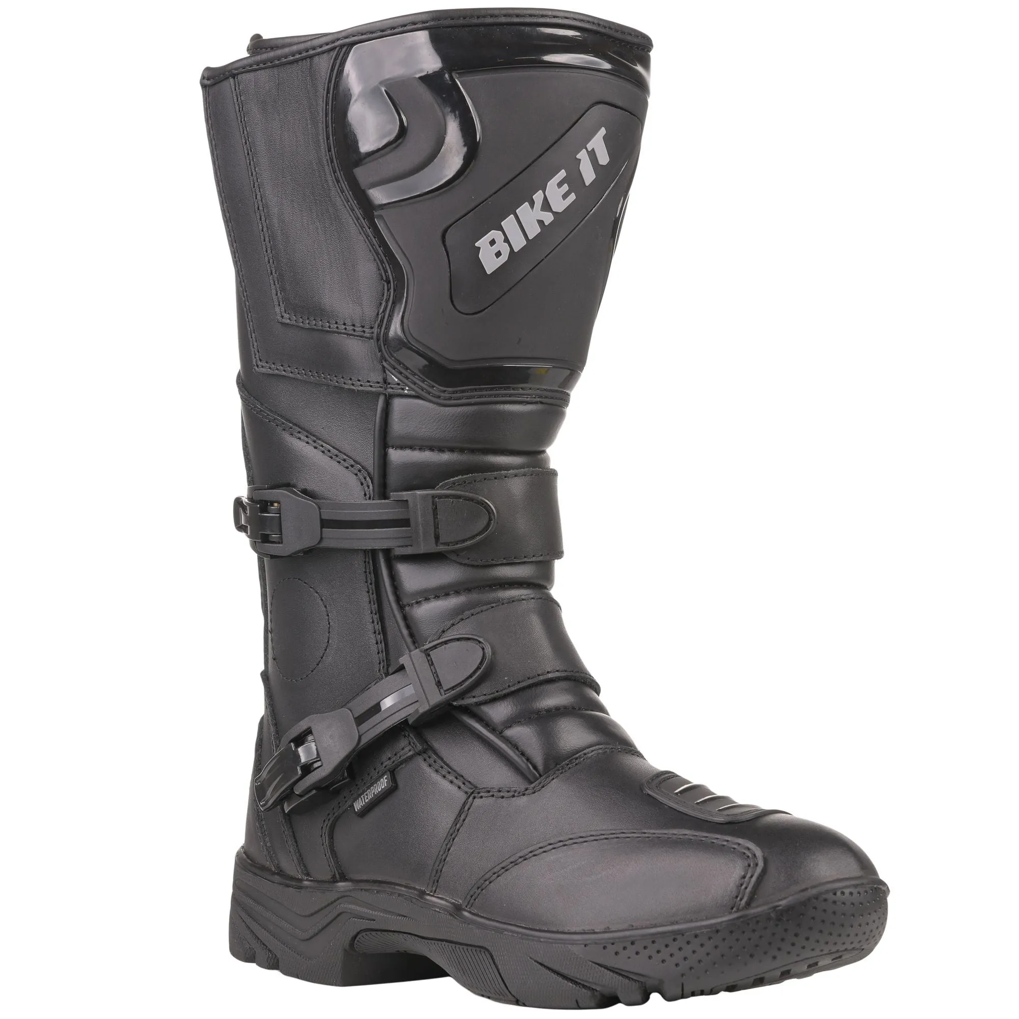 Bikeit Triple Black CE Leather Waterproof Adventure Boots - Black