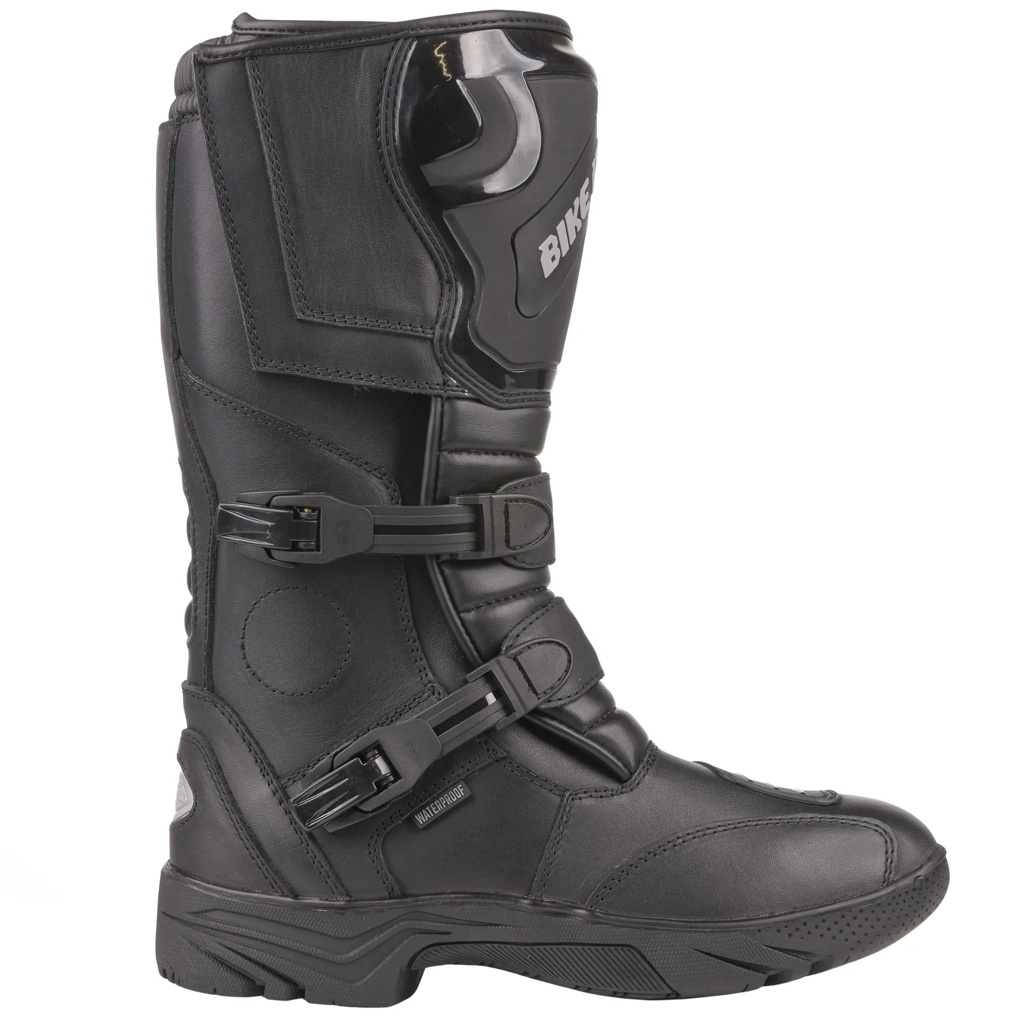 Bikeit Triple Black CE Leather Waterproof Adventure Boots - Black