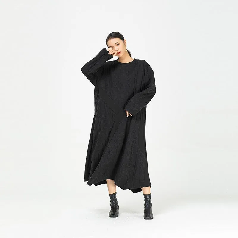 Black Irregular Women Winter Long Dresses