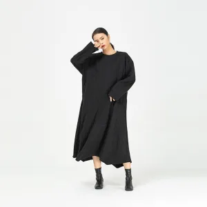 Black Irregular Women Winter Long Dresses