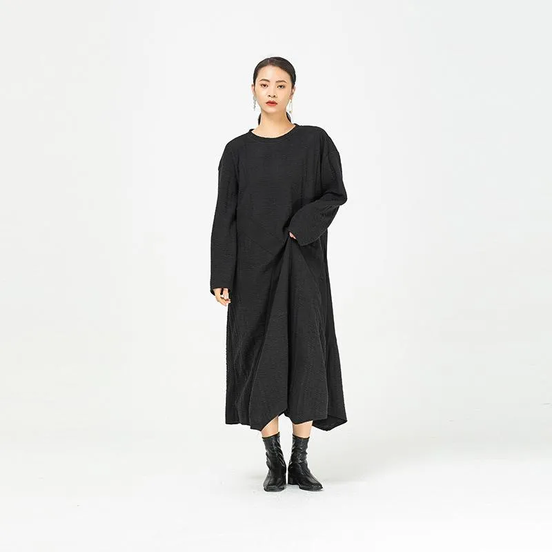 Black Irregular Women Winter Long Dresses