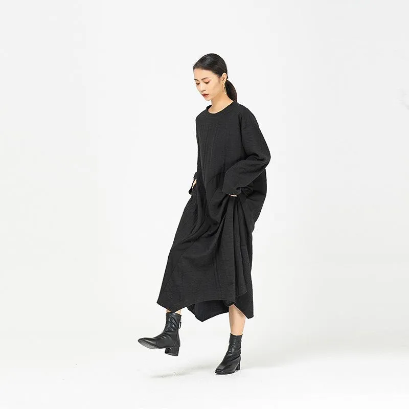 Black Irregular Women Winter Long Dresses