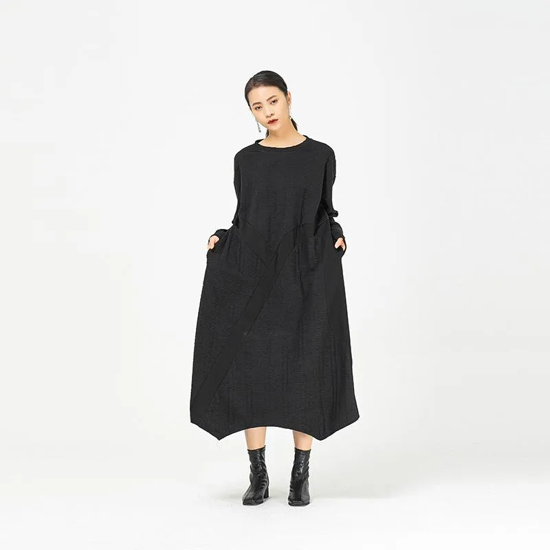 Black Irregular Women Winter Long Dresses