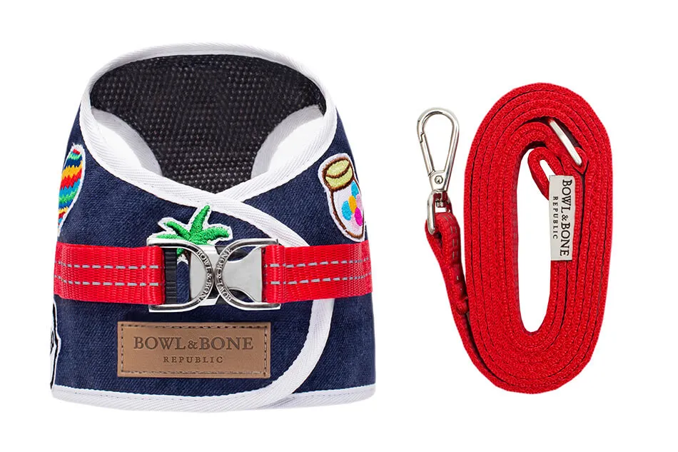 Bowl and Bone Navy Denim Dog Harness