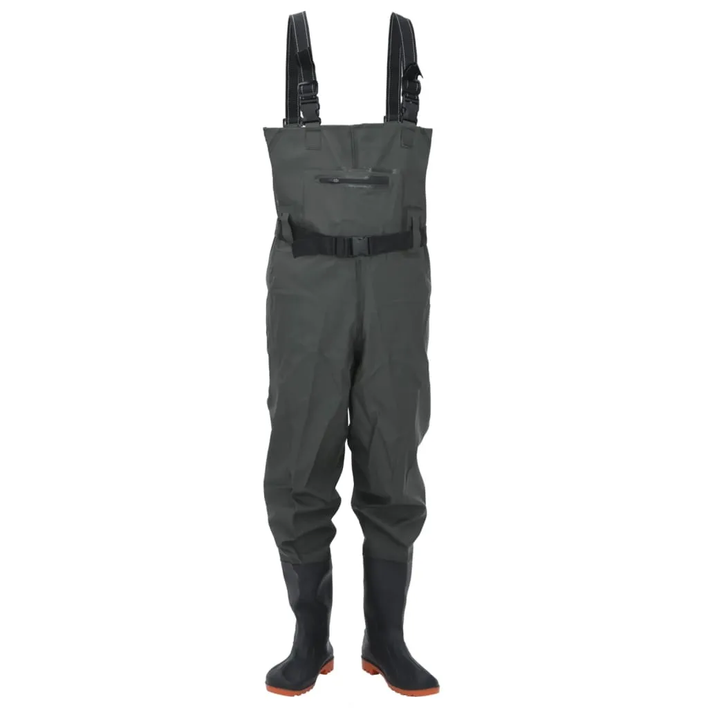 Chest Waders with Boots and Belt Dark Green Size 38