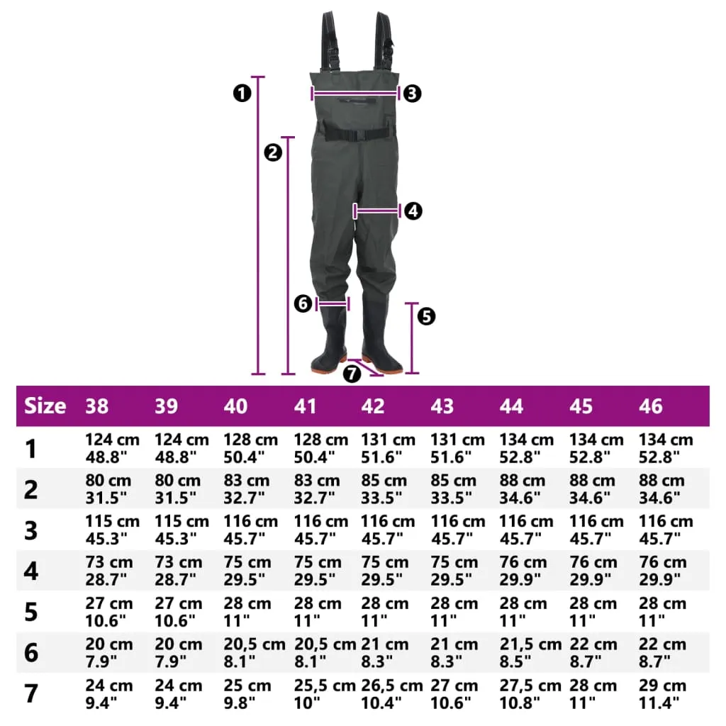 Chest Waders with Boots and Belt Dark Green Size 38