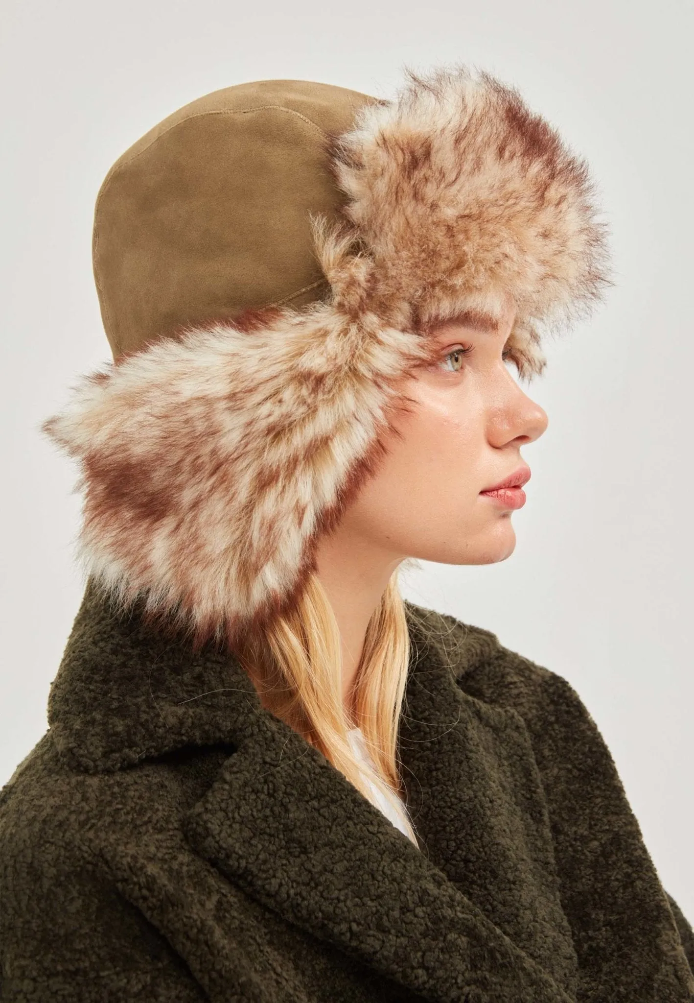 Everest Unisex Shearling Trapper Winter Hat - Olive