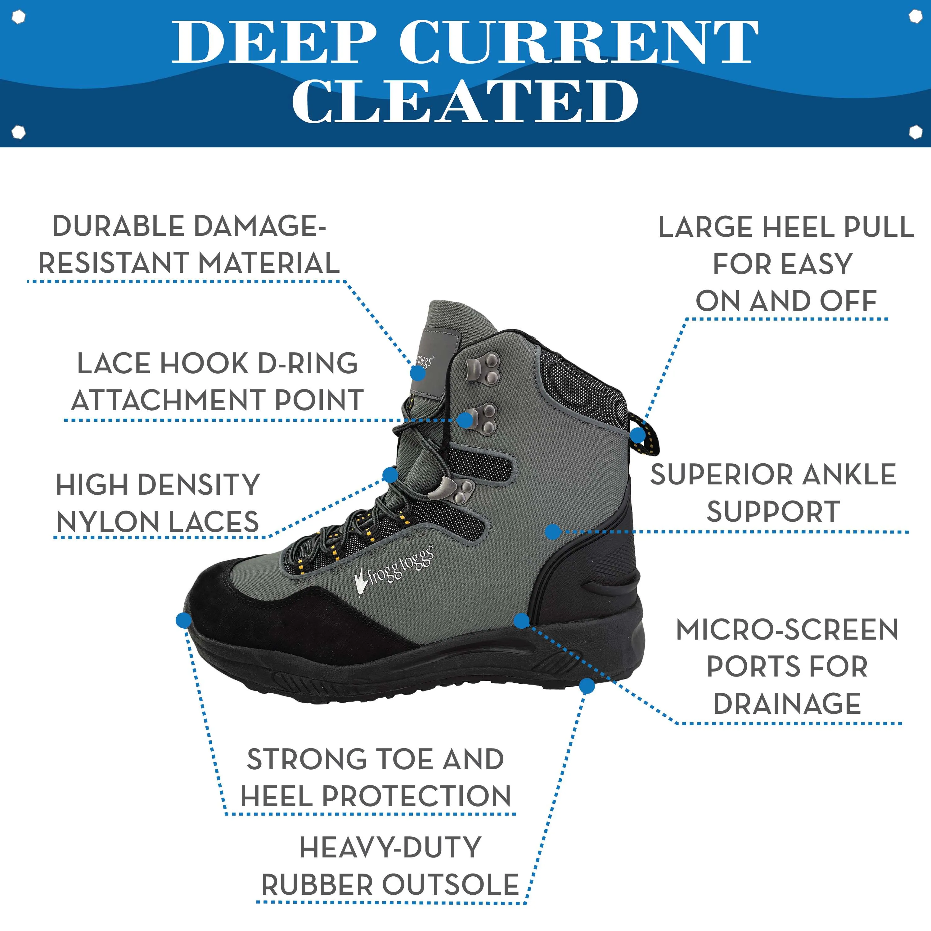 Frogg Toggs Mens Dark Graphite Deep Current Cleated Wading Boot