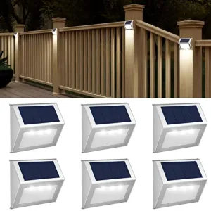 JSOT Outdoor Solar Lights, Solar Powered Deck Lights, Waterproof Outside Lights for Garden Backyard Patio Yard Fence Post Stair Step Wall Railing Lighting, 3LED Cool Light 6 Pack