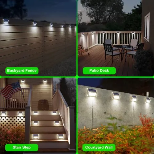 JSOT Outdoor Solar Lights, Solar Powered Deck Lights, Waterproof Outside Lights for Garden Backyard Patio Yard Fence Post Stair Step Wall Railing Lighting, 3LED Cool Light 6 Pack