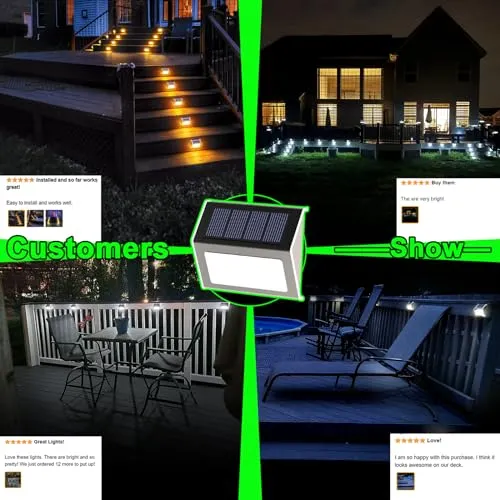 JSOT Outdoor Solar Lights, Solar Powered Deck Lights, Waterproof Outside Lights for Garden Backyard Patio Yard Fence Post Stair Step Wall Railing Lighting, 3LED Cool Light 6 Pack