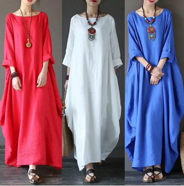 Plus Size Loose Linen Long Cozy Dresses