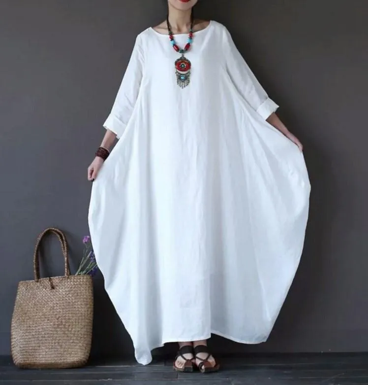 Plus Size Loose Linen Long Cozy Dresses