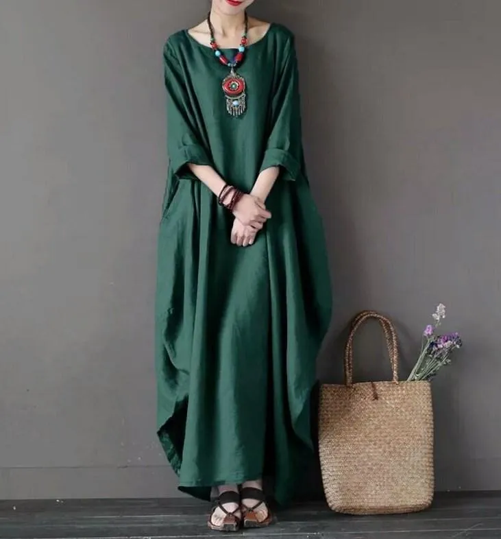 Plus Size Loose Linen Long Cozy Dresses