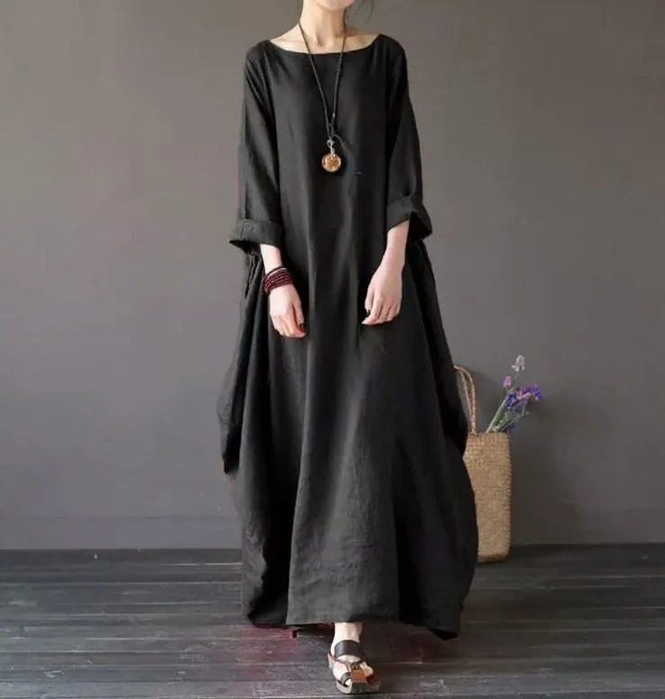 Plus Size Loose Linen Long Cozy Dresses