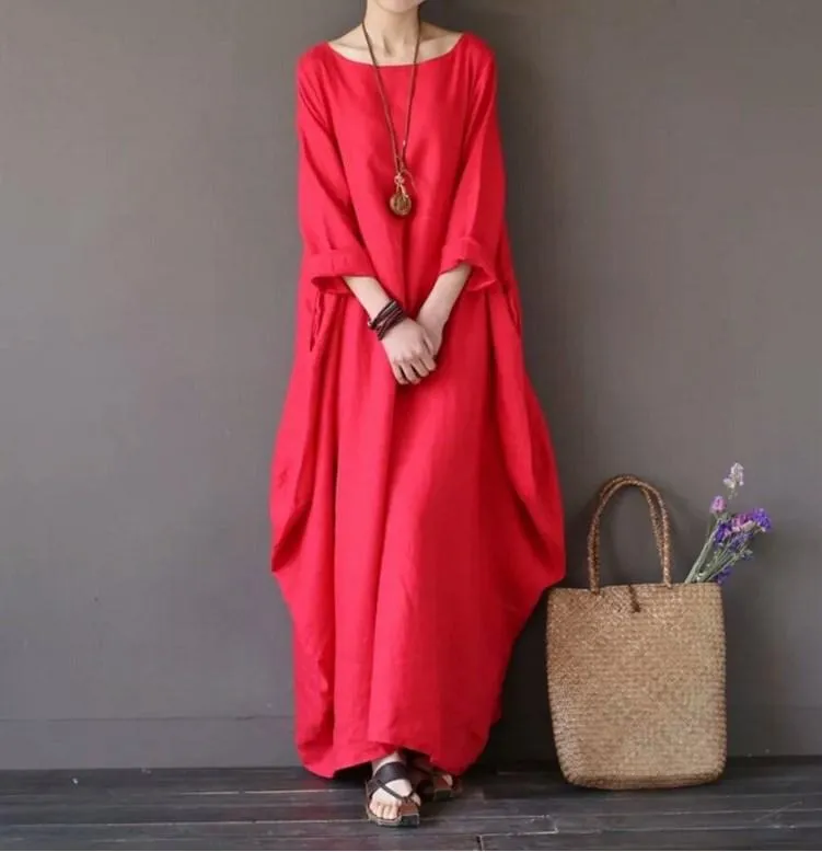 Plus Size Loose Linen Long Cozy Dresses