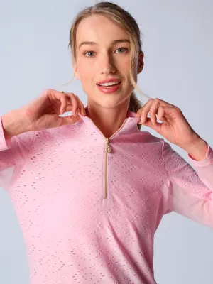 Quarter Zip Sun Protection Top In Pink Eyelet