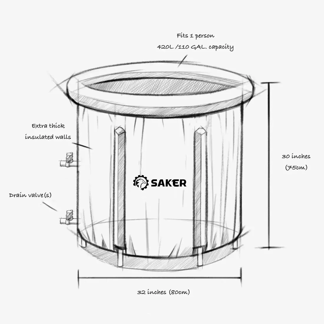 SAKER® Huge 110 Gal Ice Bath Tub for Athletes