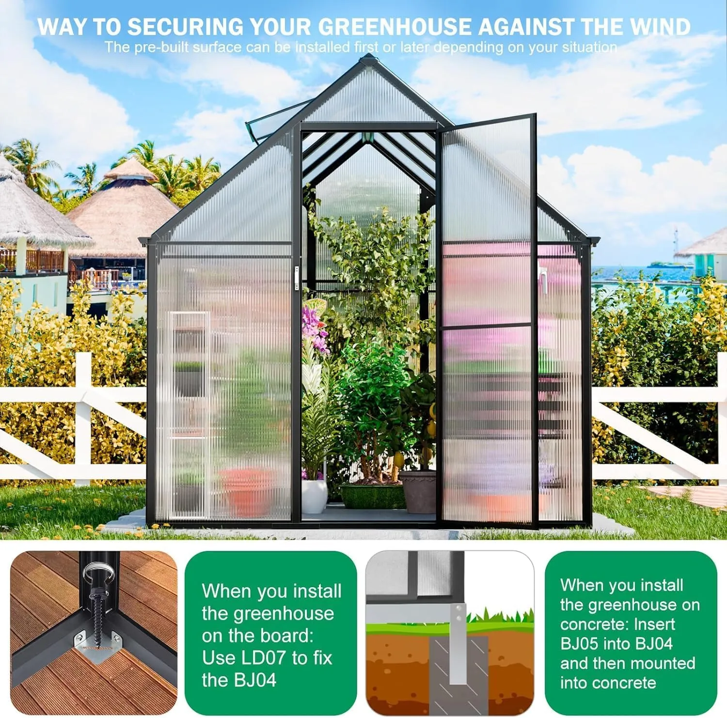 SANNWSG Greenhouse for Outdoors,Easy Assembly Large Polycarbonate Greenhouse Aluminum Greenhouses w/3 Vents Window, Swing Door, Walk-in Green House for Patio, Backyard, Garden, Black