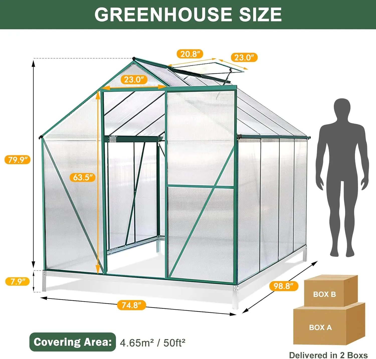 SANNWSG Greenhouse for Outdoors,Easy Assembly Large Polycarbonate Greenhouse Aluminum Greenhouses w/3 Vents Window, Swing Door, Walk-in Green House for Patio, Backyard, Garden, Black