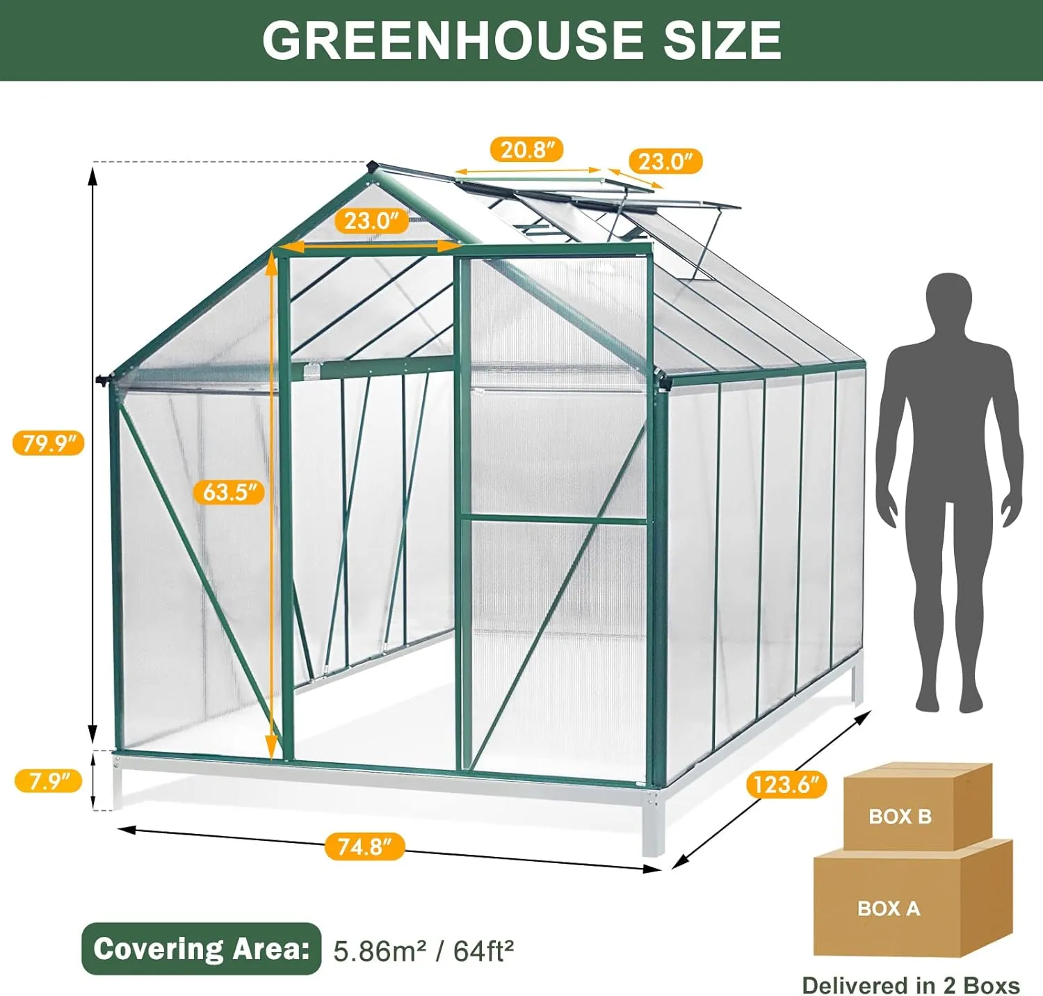 SANNWSG Greenhouse for Outdoors,Easy Assembly Large Polycarbonate Greenhouse Aluminum Greenhouses w/3 Vents Window, Swing Door, Walk-in Green House for Patio, Backyard, Garden, Black