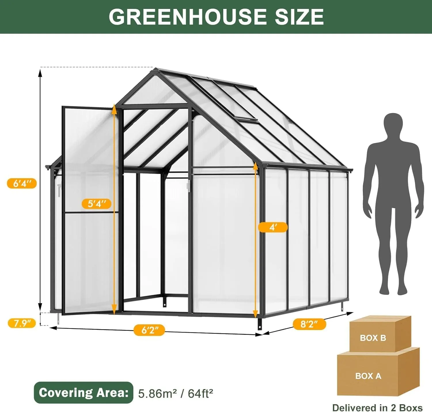 SANNWSG Greenhouse for Outdoors,Easy Assembly Large Polycarbonate Greenhouse Aluminum Greenhouses w/3 Vents Window, Swing Door, Walk-in Green House for Patio, Backyard, Garden, Black