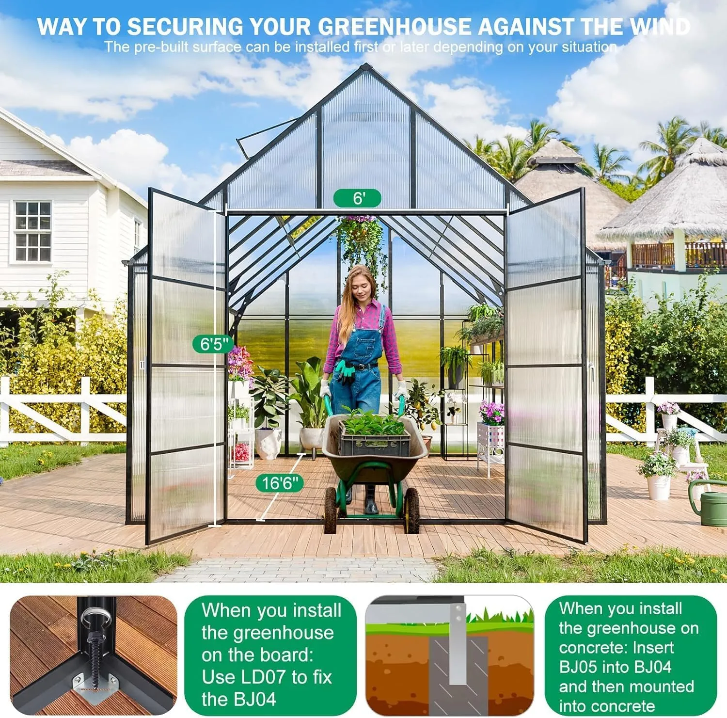 SANNWSG Greenhouse for Outdoors,Easy Assembly Large Polycarbonate Greenhouse Aluminum Greenhouses w/3 Vents Window, Swing Door, Walk-in Green House for Patio, Backyard, Garden, Black