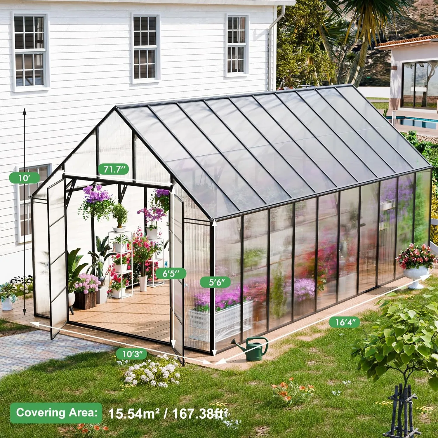 SANNWSG Greenhouse for Outdoors,Easy Assembly Large Polycarbonate Greenhouse Aluminum Greenhouses w/3 Vents Window, Swing Door, Walk-in Green House for Patio, Backyard, Garden, Black