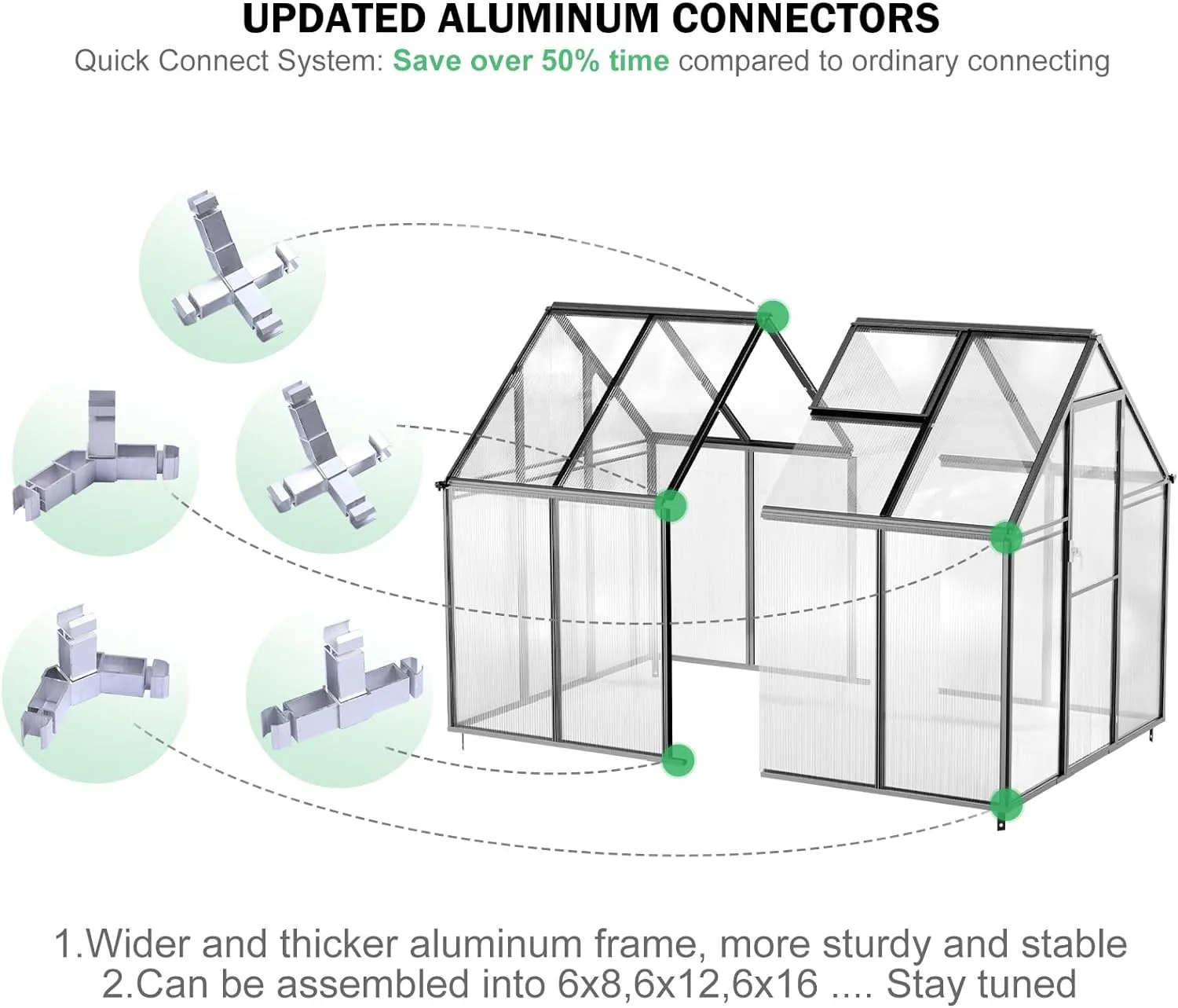 SANNWSG Greenhouse for Outdoors,Easy Assembly Large Polycarbonate Greenhouse Aluminum Greenhouses w/3 Vents Window, Swing Door, Walk-in Green House for Patio, Backyard, Garden, Black