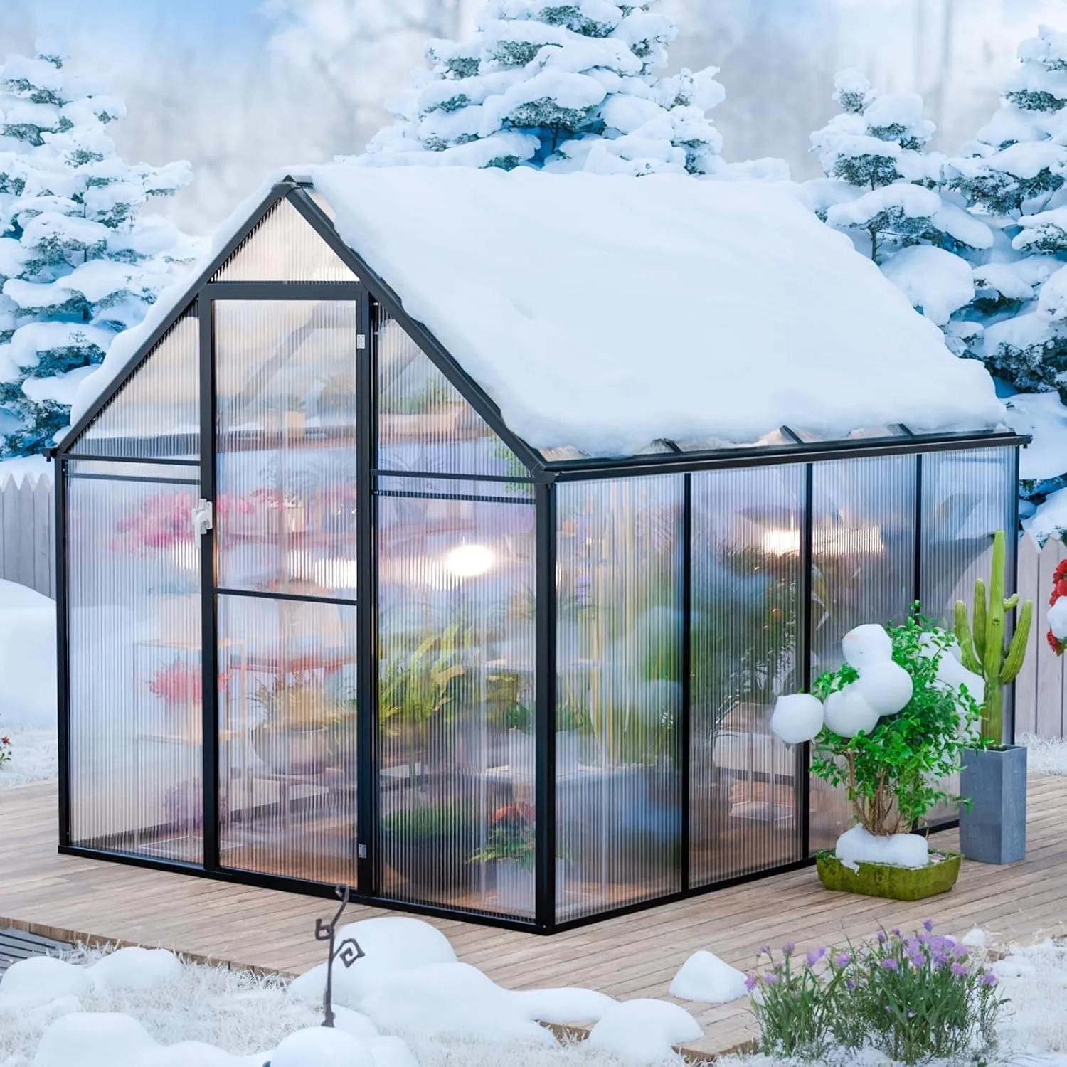 SANNWSG Greenhouse for Outdoors,Easy Assembly Large Polycarbonate Greenhouse Aluminum Greenhouses w/3 Vents Window, Swing Door, Walk-in Green House for Patio, Backyard, Garden, Black