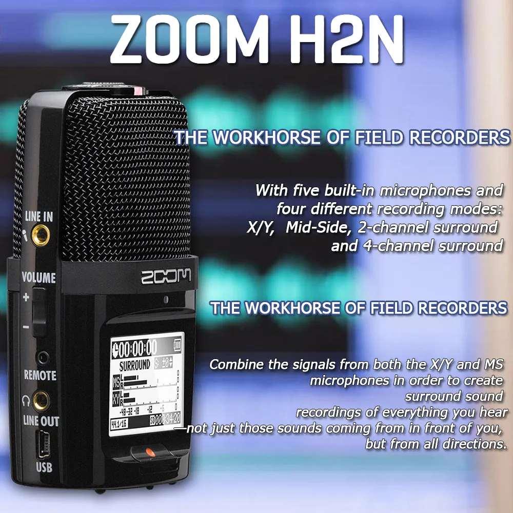 Zoom H2n ext 2-Input / 4 Track Handy Digital Audio Stereo Recorder Accessory Package