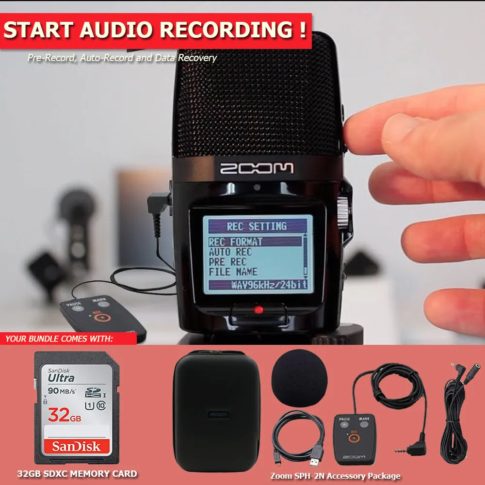 Zoom H2n ext 2-Input / 4 Track Handy Digital Audio Stereo Recorder Accessory Package